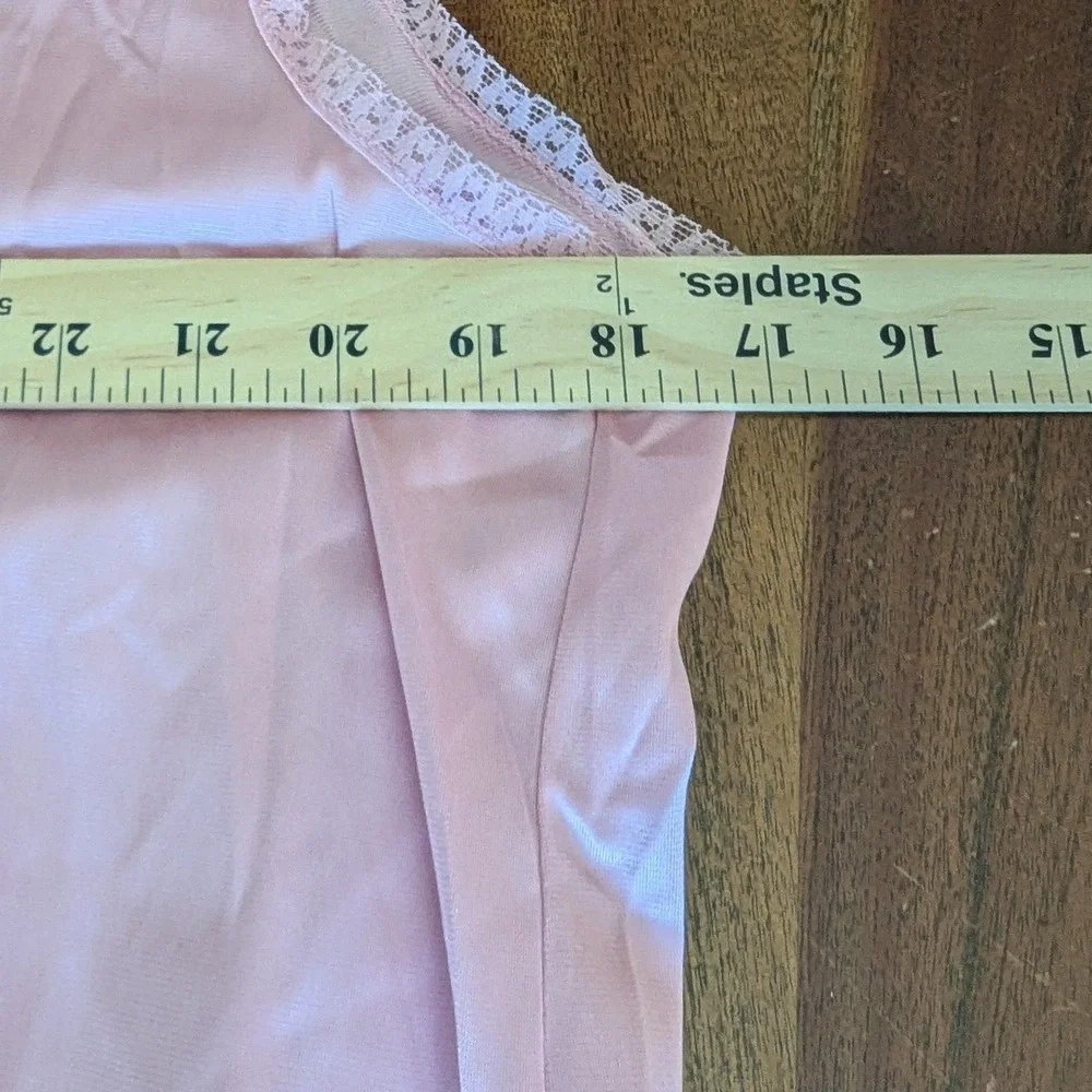 Vtg 80s Deadstock‎ Sleeveless Nightgown Pink Floral Embroidered Lace Trim Sz M
